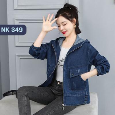 ÁO KHOÁC JEAN NỮ CÓ NÓN TAY BO THUN THÊU CHỮ SAU LƯNG - NK349